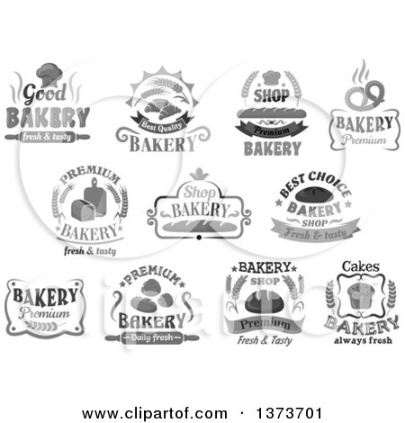Clipart of Grayscale Bakery Text Designs - Royalty Free Vector Illustration by Vector Tradition SM