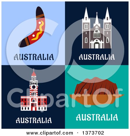 Clipart of a Boomerang and Australian Landmarks - Royalty Free Vector Illustration by Vector Tradition SM