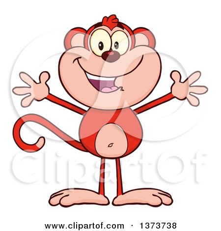 Cartoon Clipart of a Happy Red Monkey Mascot with Open Arms - Royalty Free Vector Illustration by Hit Toon