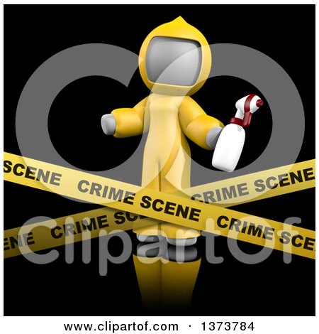 Clipart of a 3d White Cleaning Lady at a Crime Scene, on a Black Background - Royalty Free Illustration by Leo Blanchette