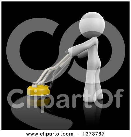 Clipart of a 3d White Cleaning Lady Polishing a Floor, on a Black Background - Royalty Free Illustration by Leo Blanchette