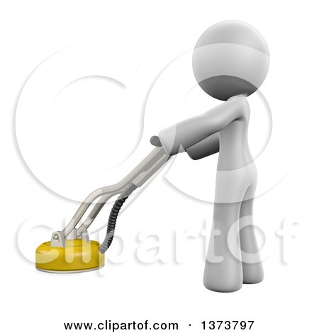 Clipart of a 3d White Cleaning Lady Polishing a Floor, on a White Background - Royalty Free Illustration by Leo Blanchette