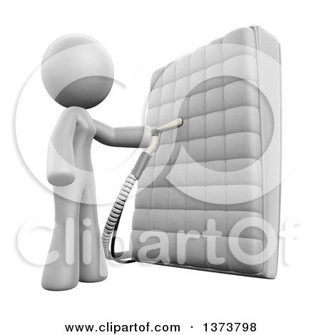 Clipart of a 3d White Cleaning Lady Sanitizing a Mattress, on a White Background - Royalty Free Illustration by Leo Blanchette