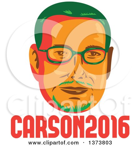 Clipart of a Retro WPA Styled Portrait of Republican Presidential Nominee Ben Carson over Text - Royalty Free Vector Illustration by patrimonio