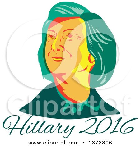 Clipart of a Retro WPA Styled Portrait of Democratic Presidential Nominee Hillary Clinton over Text - Royalty Free Vector Illustration by patrimonio