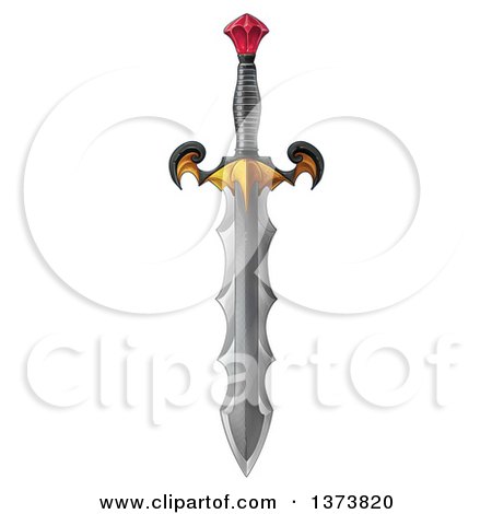 Clipart of a Fancy Elven Sword with a Ruby and Wings, on a White Background - Royalty Free Illustration by Tonis Pan
