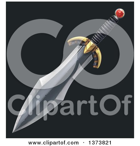 Clipart of a Sharp Sword with a Ruby Gem, on a Black Background - Royalty Free Illustration by Tonis Pan