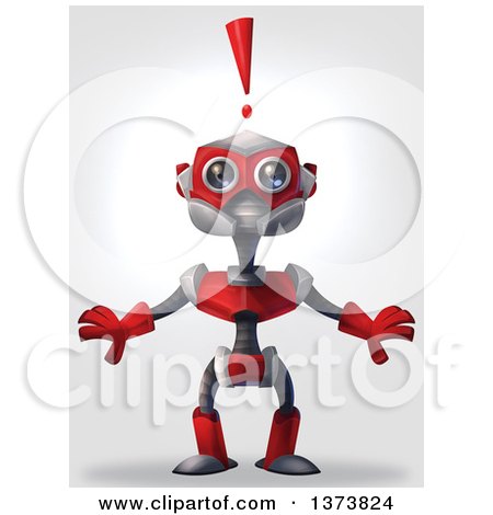 Clipart of a Surprised Red Robot with an Exclamation Point, on a Gradient Background - Royalty Free Illustration by Tonis Pan