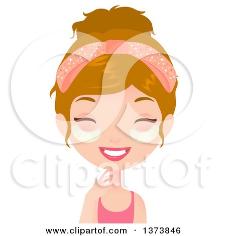 Clipart of a Happy Dirty Blond White Girl Giggling and Getting an Under Eye Beauty Treatment at a Spa - Royalty Free Vector Illustration by Melisende Vector