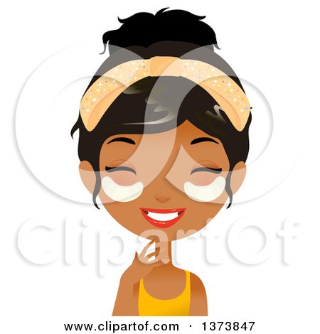 Clipart of a Happy Black Girl Giggling and Getting an Under Eye Beauty Treatment at a Spa - Royalty Free Vector Illustration by Melisende Vector
