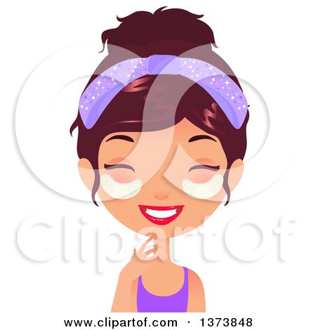 Clipart of a Happy Brunette White Girl Giggling and Getting an Under Eye Beauty Treatment at a Spa - Royalty Free Vector Illustration by Melisende Vector