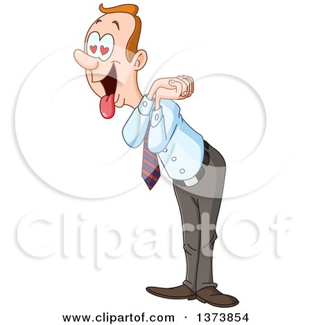 Clipart of a Cartoon White Businessman Smitten with Someone, Hanging His Tongue out and Gazing - Royalty Free Vector Illustration by yayayoyo