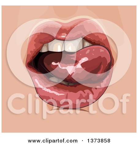 Clipart of a Closeup of a Woman's Mouth, Her Tongue Licking Her Lips - Royalty Free Vector Illustration by Pushkin
