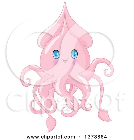 Clipart of a Cute Pink Baby Squid with Blue Eyes - Royalty Free Vector Illustration by Pushkin