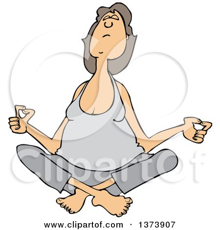 Cartoon Clipart of a Relaxed Chubby White Woman Meditating - Royalty Free Vector Illustration by djart