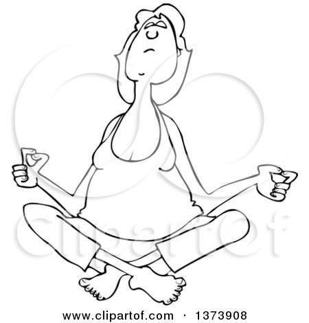Cartoon Clipart of a Black and White Relaxed Chubby Woman Meditating - Royalty Free Vector Illustration by djart