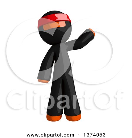 Clipart of an Orange Man Ninja Waving, on a White Background - Royalty Free Illustration by Leo Blanchette