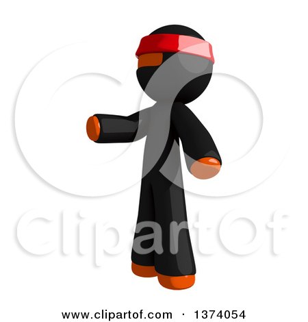 Clipart of an Orange Man Ninja Presenting to the Left, on a White Background - Royalty Free Illustration by Leo Blanchette