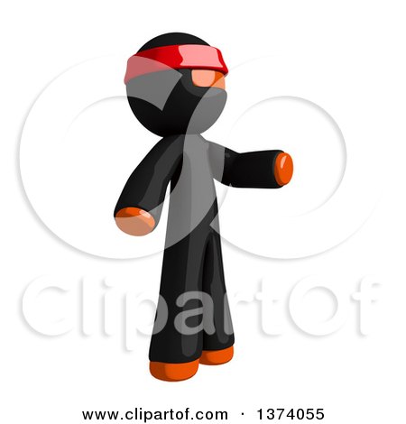 Clipart of an Orange Man Ninja Presenting to the Right, on a White Background - Royalty Free Illustration by Leo Blanchette