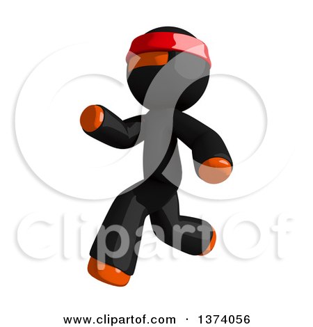 Clipart of an Orange Man Ninja Running to the Left, on a White Background - Royalty Free Illustration by Leo Blanchette