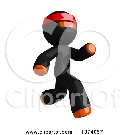 Clipart of an Orange Man Ninja Running to the Right, on a White Background - Royalty Free Illustration by Leo Blanchette