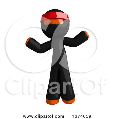 Clipart of an Orange Man Ninja Shrugging, on a White Background - Royalty Free Illustration by Leo Blanchette