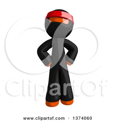 Clipart of an Orange Man Ninja Standing with Hands on His Hips, on a White Background - Royalty Free Illustration by Leo Blanchette