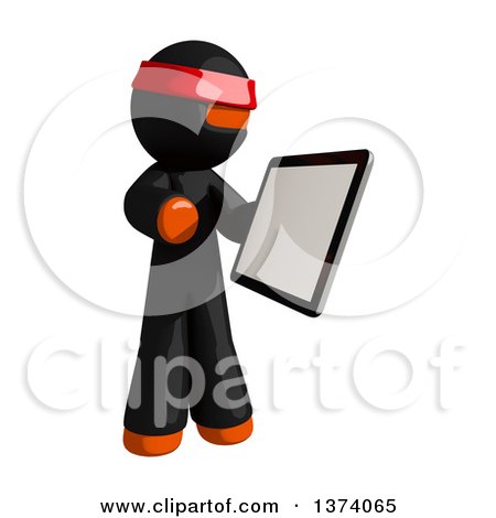 Clipart of an Orange Man Ninja Using a Tablet Computer, on a White Background - Royalty Free Illustration by Leo Blanchette