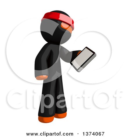 Clipart of an Orange Man Ninja Using a Smart Phone, on a White Background - Royalty Free Illustration by Leo Blanchette