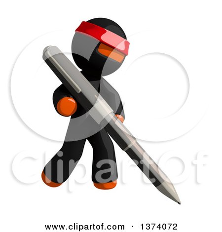 Clipart of an Orange Man Ninja Writing with a Pen, on a White Background - Royalty Free Illustration by Leo Blanchette