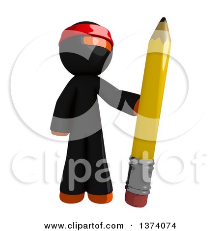 Clipart of an Orange Man Ninja Holding a Pencil, on a White Background - Royalty Free Illustration by Leo Blanchette