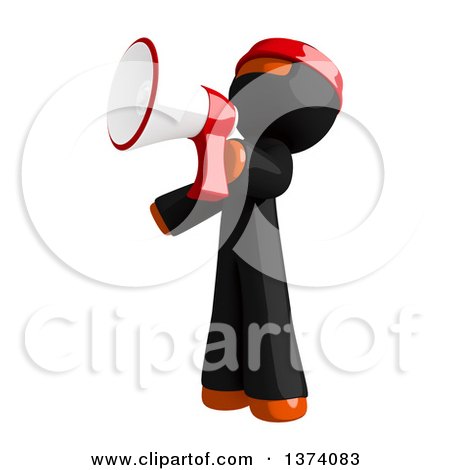 Clipart of an Orange Man Ninja Announcing with a Megaphone, on a White Background - Royalty Free Illustration by Leo Blanchette