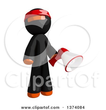 Clipart of an Orange Man Ninja Holding a Megaphone, on a White Background - Royalty Free Illustration by Leo Blanchette