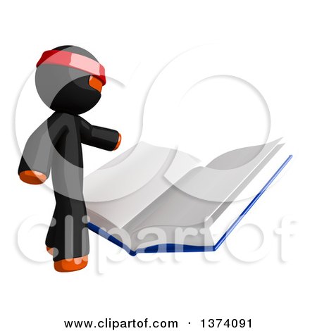 Clipart of an Orange Man Ninja Reading a Book, on a White Background - Royalty Free Illustration by Leo Blanchette
