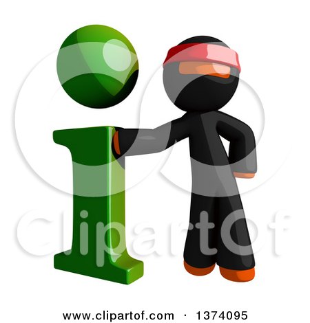Clipart of an Orange Man Ninja with an I Information Icon, on a White Background - Royalty Free Illustration by Leo Blanchette
