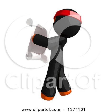Clipart of an Orange Man Ninja Reading a Scroll, on a White Background - Royalty Free Illustration by Leo Blanchette
