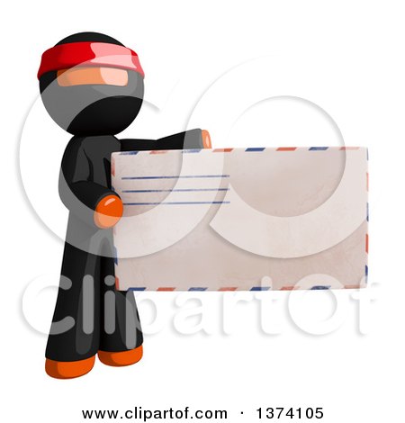 Clipart of an Orange Man Ninja Holding an Envelope, on a White Background - Royalty Free Illustration by Leo Blanchette