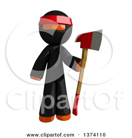 Clipart of an Orange Man Ninja Holding an Axe, on a White Background - Royalty Free Illustration by Leo Blanchette
