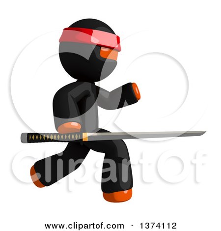 Clipart of an Orange Man Ninja Using a Katana Sword, on a White Background - Royalty Free Illustration by Leo Blanchette