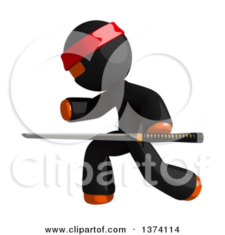 Clipart of an Orange Man Ninja Using a Katana Sword, on a White Background - Royalty Free Illustration by Leo Blanchette