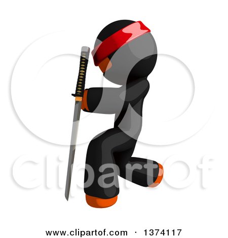 Clipart of an Orange Man Ninja Holding a Katana Sword, on a White Background - Royalty Free Illustration by Leo Blanchette