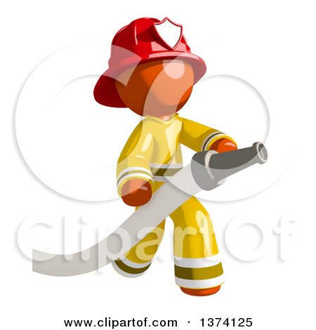 Clipart of an Orange Man Firefighter Holding a Hose, on a White Background - Royalty Free Illustration by Leo Blanchette
