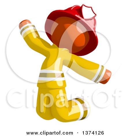 Clipart of an Orange Man Firefighter Jumping, on a White Background - Royalty Free Illustration by Leo Blanchette