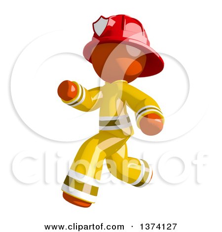 Clipart of an Orange Man Firefighter Running to the Left, on a White Background - Royalty Free Illustration by Leo Blanchette