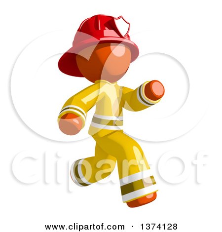 Clipart of an Orange Man Firefighter Running to the Right, on a White Background - Royalty Free Illustration by Leo Blanchette