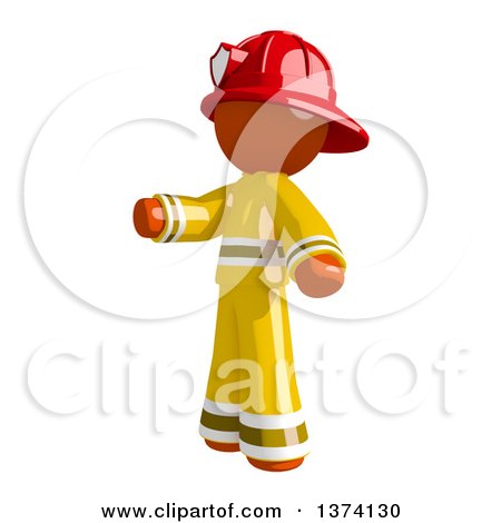 Clipart of an Orange Man Firefighter Presenting to the Left, on a White Background - Royalty Free Illustration by Leo Blanchette