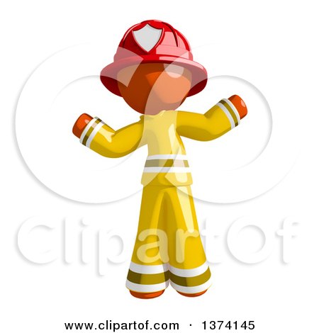 Clipart of an Orange Man Firefighter Shrugging, on a White Background - Royalty Free Illustration by Leo Blanchette