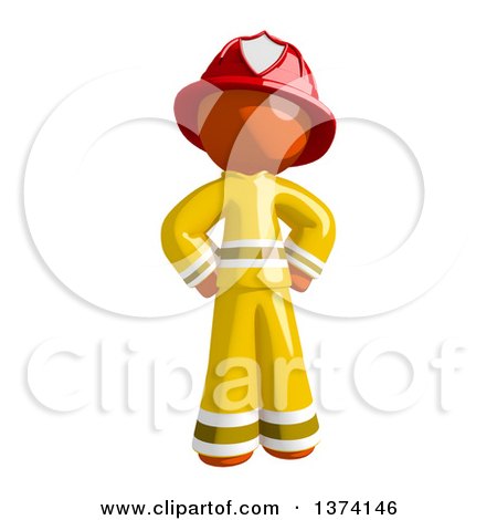 Clipart of an Orange Man Firefighter Standing with Hands on His Hips, on a White Background - Royalty Free Illustration by Leo Blanchette