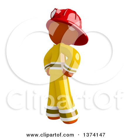 Clipart of an Orange Man Firefighter Standing with Hands on His Hips, on a White Background - Royalty Free Illustration by Leo Blanchette