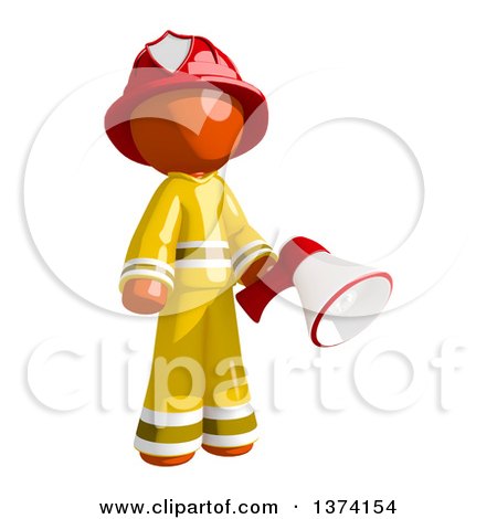 Clipart of an Orange Man Firefighter Holding a Megaphone, on a White Background - Royalty Free Illustration by Leo Blanchette